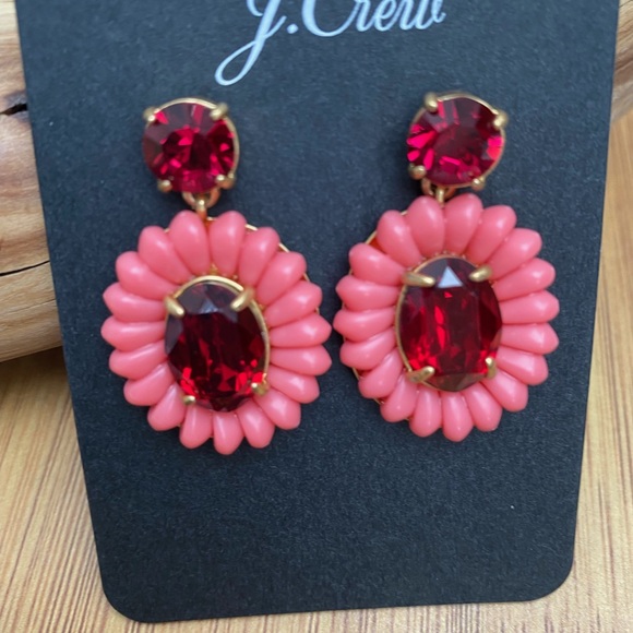 J. Crew Jewelry - New J Crew Resin Beads and Faceted Garnet Colored Stones Drop Statement Earrings